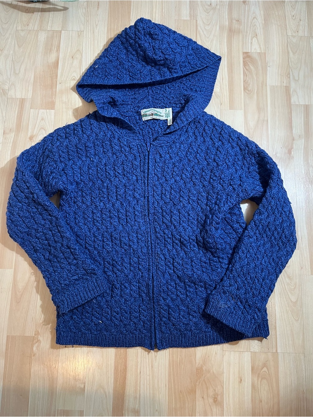 Aran Crafts Women’s Cable Knit Full Zip Up Hooded Sweater Size Medium